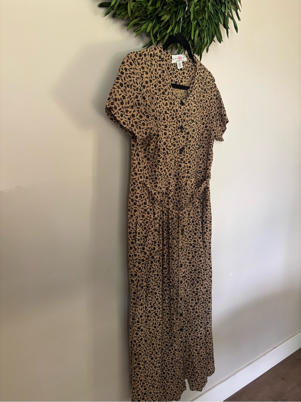Vintage Tan and Black Leopard-Print Maxi Dress